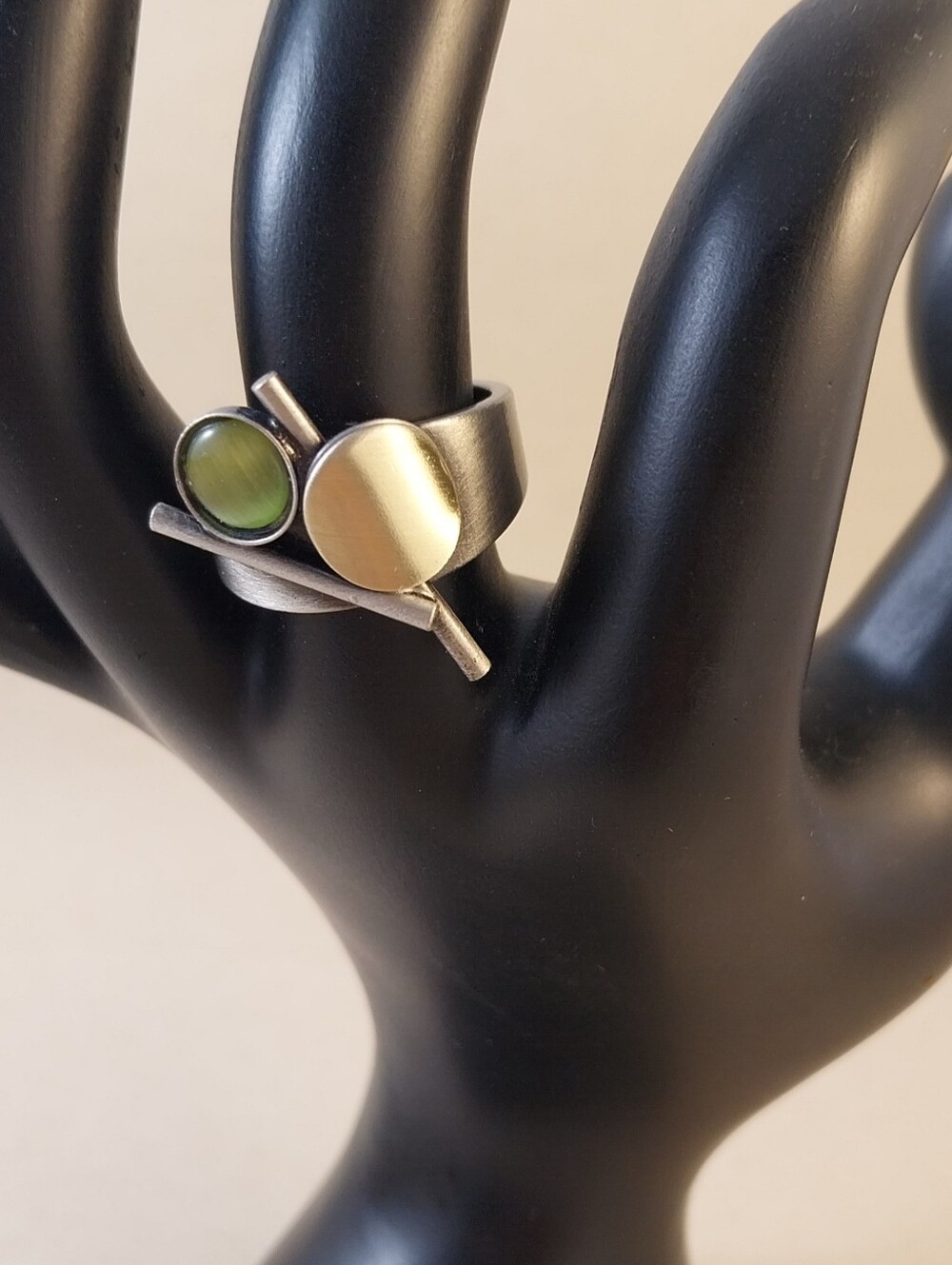 Contemporary Silver Ring with Green Accent Stone